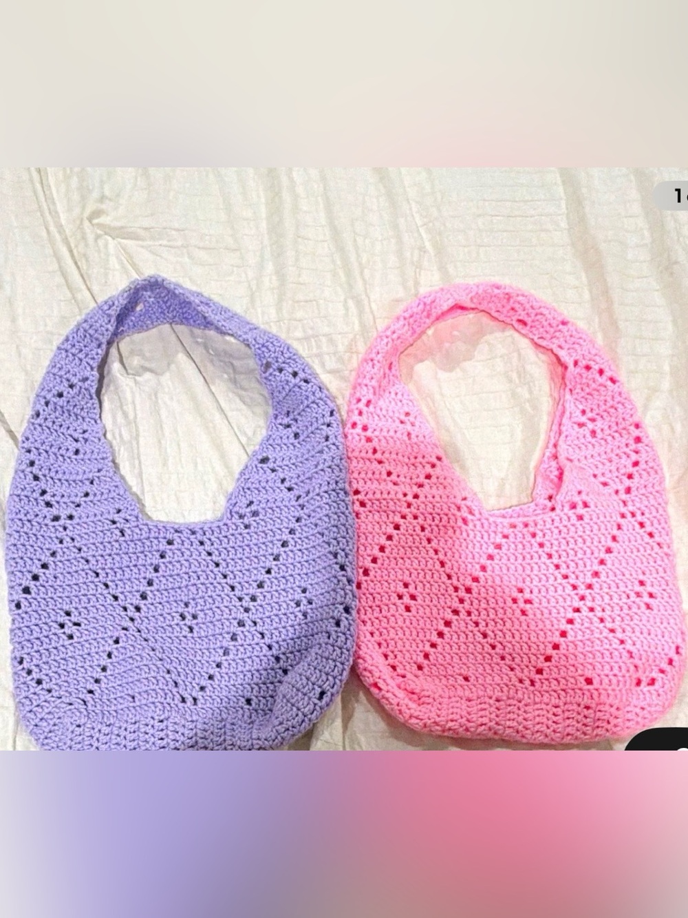Handmade Crochet Lavender and Pink Shoulder Bags